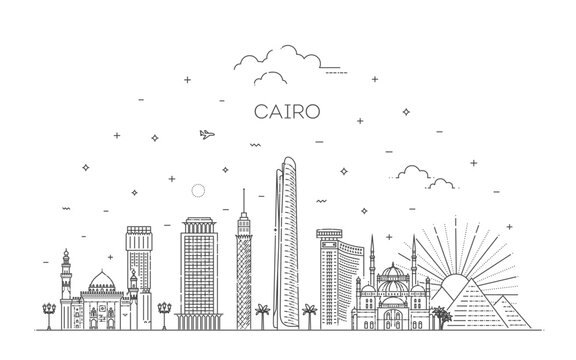 Cairo skyline cityscape illustration in black and white