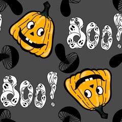 Halloween cute pumpkins seamless monsters pattern for wrapping paper and fabric