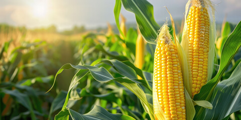 Ripe corn growing in cultivated field