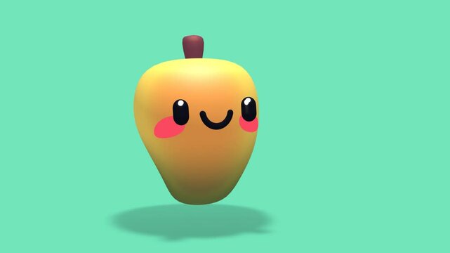Cute yellow mango cartoon character infinite loop video animation in 4k 