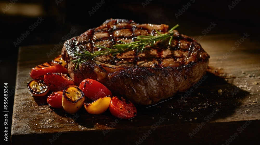 Wall mural Grilled Steak with Rosemary and Vegetables