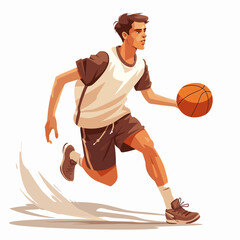 Naklejka premium A man is running with a basketball in his hand. He is wearing a white shirt and black shorts