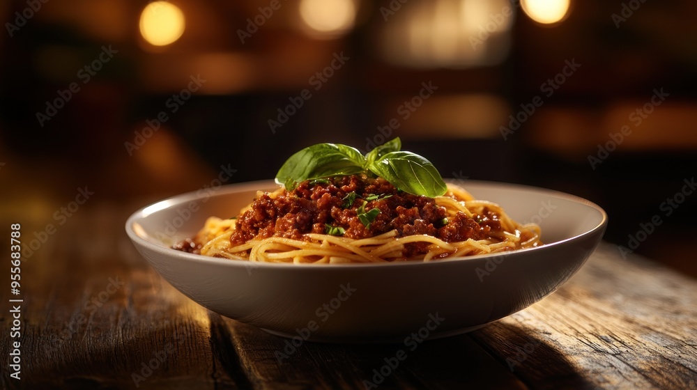 Wall mural Spaghetti Bolognese with Basil