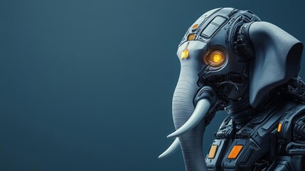 Fototapeta premium Ganesha with a mechanical elephant head, glowing eyes, and futuristic design elements