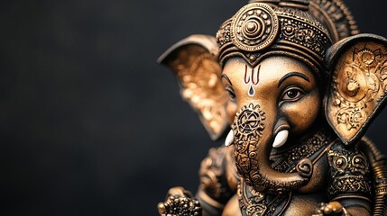 Obraz premium Ganesha with a mechanical elephant head, gears and bolts, intricate detailing in a metallic finish