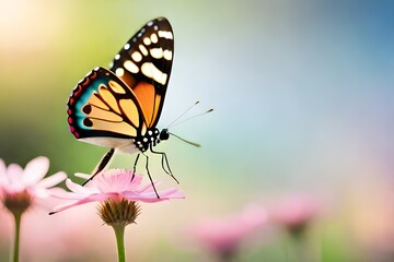 butterfly on a flower, blurred background, macro photography created with generative ai technology