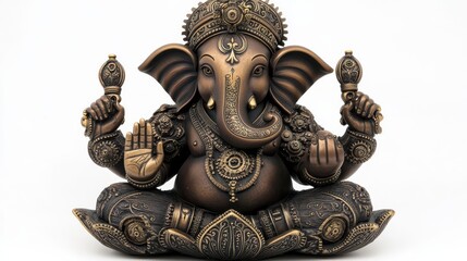 Fototapeta premium Ganesha with a mechanical lotus base, steampunk design, brass and bronze elements, intricate detailing