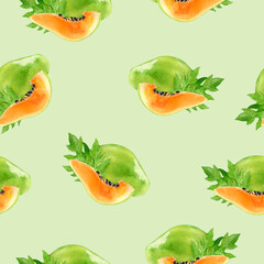 A Beautiful Watercolor Papaya Seamless Pattern Design Perfect for Fresh and Tropical Themes