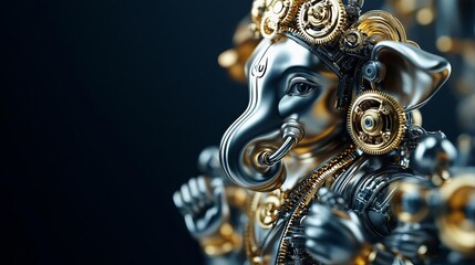 Obraz premium Ganesha with brass gears, mechanical limbs, and a steampunk aesthetic, set in an industrial world