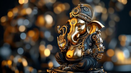 Obraz premium Ganesha with brass gears, mechanical limbs, and a steampunk aesthetic, set in an industrial world