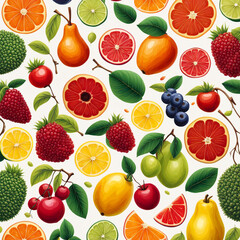 Sets of multiple types of fruits items.