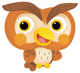 Cartoon funny forest animal bird owl flying isolated illustration for kids