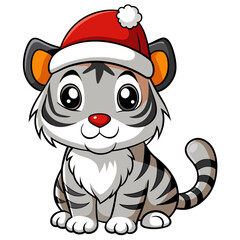 A cute baby tiger wearing a Santa Claus hat vector art illustration