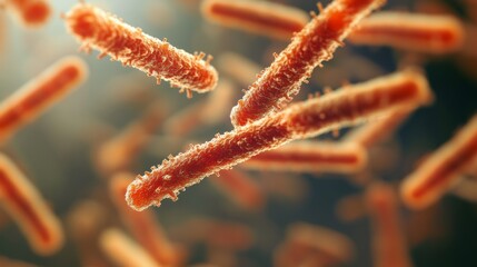 High-resolution image of Mycobacterium tuberculosis bacteria under a microscope, with their rod-like structure and waxy cell wall 