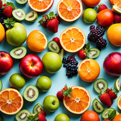 Sets of multiple types of fruits items.