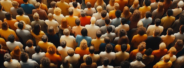 Top-down perspective of a dense crowd, emphasizing human diversity and collective gathering

