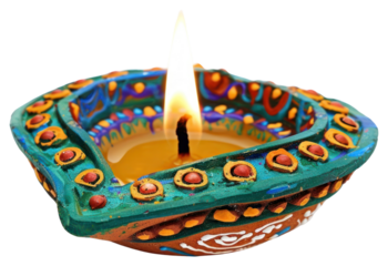 PNG Colorful traditional Diwali oil lamp