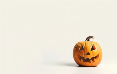 Plain Jack-o-lantern with subtle expression showcased on a white backdrop with ample space for text or design in an autumn setting