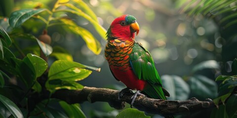 The conversing lory displays a crimson body and emerald wings