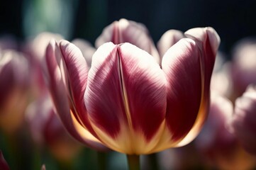 Pink tulip with on a black background close up. Tulips. Mother's Day concept with place for text. Valentine's Day concept with copy space