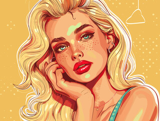 Fototapeta premium Beautiful blonde woman. Pop art retro vector illustration. Comic book style imitation