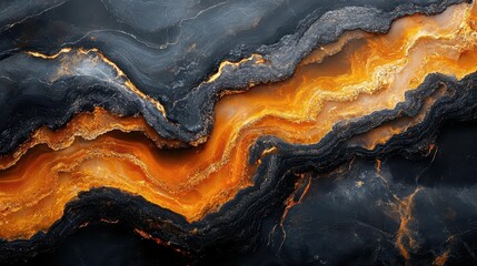 Obraz premium luxurious black and orange marble countertop closeup of swirling patterns polished surface warm ambient lighting