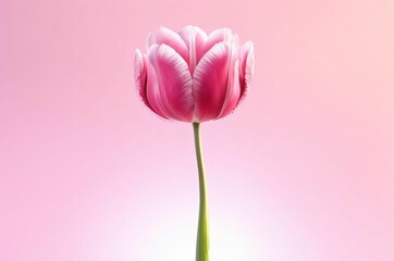 Pink tulip with splashes of water on a pink background close up. Tulips. Mother's Day concept with place for text. Valentine's Day concept with copy space