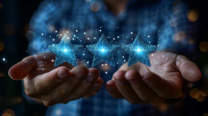 Magical hands holding sparkling stars