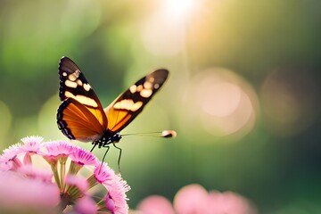 Obraz premium butterfly on a flower, blurred background, macro photography created with generative ai technology