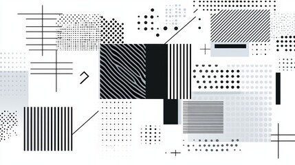 Abstract geometric pattern with black and white shapes and lines