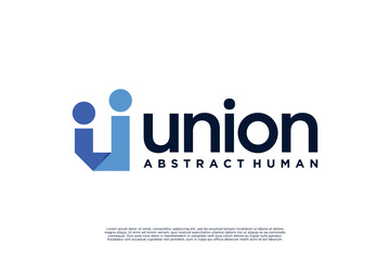 Minimalist Union logo design. Letter U with abstract human logo concept