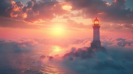 lighthouse atop a cloud, beaming dreams to lost sailors