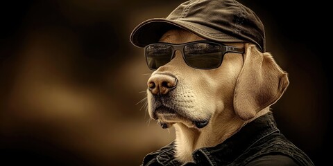 Obraz premium A stylish dog wearing a hat and glasses enjoys a sunny day at the park, posing confidently as if ready for a fun afternoon adventure with friends