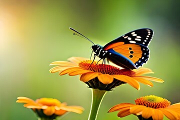 butterfly on a flower, blurred background, macro photography created with generative ai technology