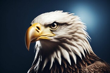 Obraz premium A majestic bald eagle on a black background symbolizing freedom and pride. Holiday 4th of July. A majestic eagle showing strength and freedom. Space for text. Independence Day in America