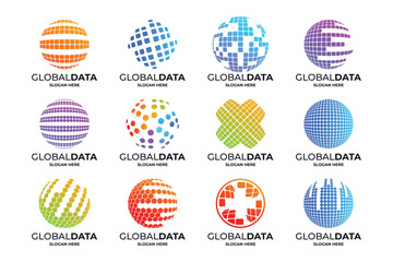 Global data connection logo. World tech logo design collection