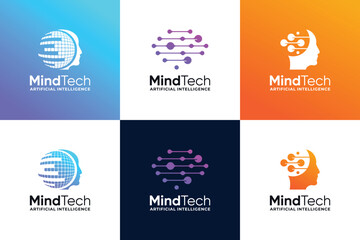 Set of Artificial intelligence human tech logo design.