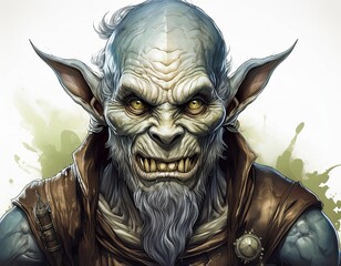 Obraz premium Fantasy Goblin Character Illustration on White Background, Detailed Design and Whimsical Features