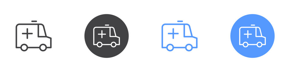 Ambulance icon Flat set in black and white color