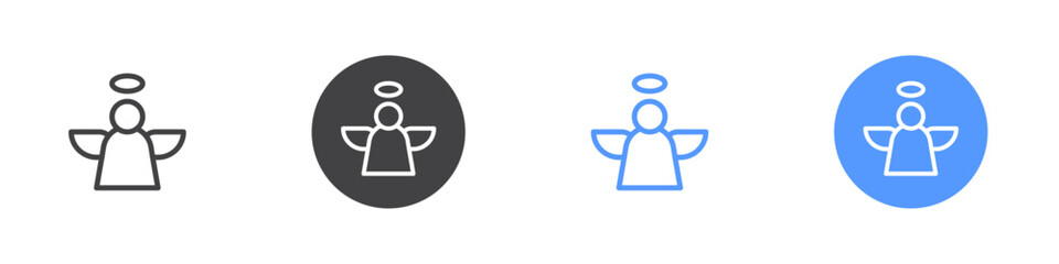 Angel icon Flat set in black and white color