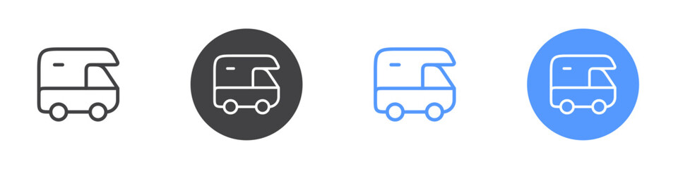 Camping van icon Flat set in black and white color
