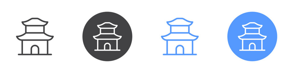China temple icon Flat set in black and white color