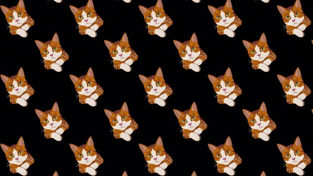 Animated blue background with the image of cats with swaying animation, pattern