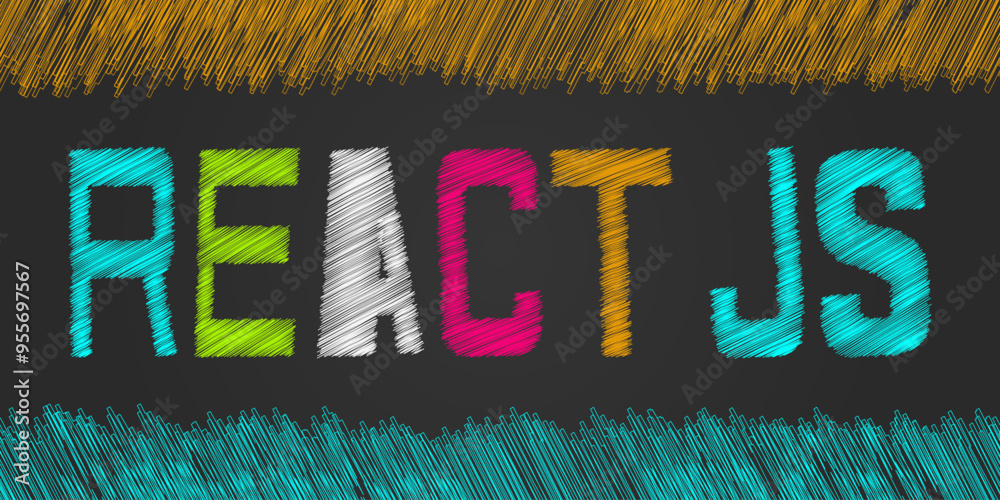 Wall mural vibrant representation of react js text in the style of string art on a dark background. the letters