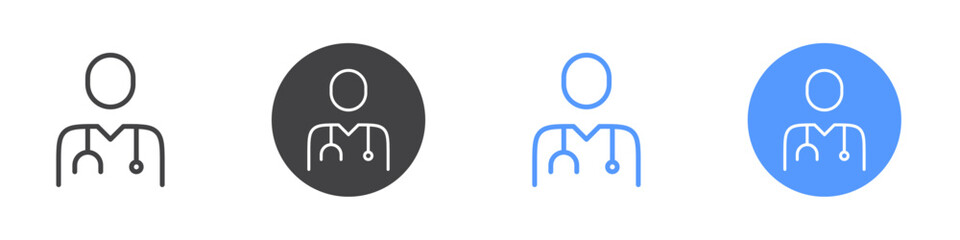 Doctor icon Flat set in black and white color