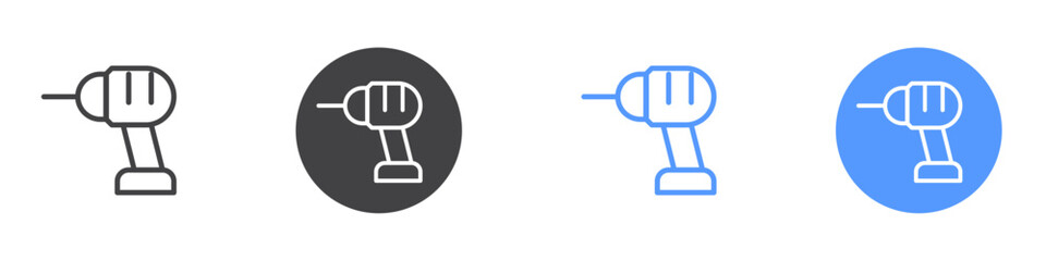 Drill machine icon Flat set in black and white color