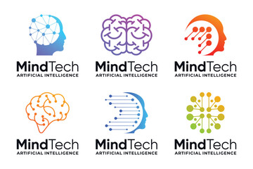 Set of Brain tech logo design with artificial intelligence concept