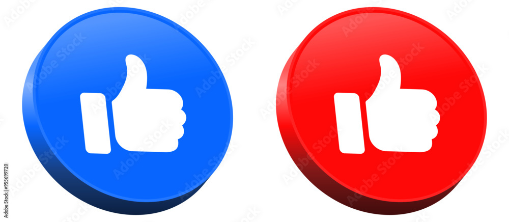 Aufkleber 3d blue like icon button. social media notification icons set in 3d modern style , thumbs up icons -