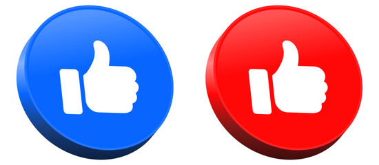 Obraz premium 3d blue like icon button. social media notification icons set in 3d modern style , thumbs up icons - social network post reactions icon collection vector set