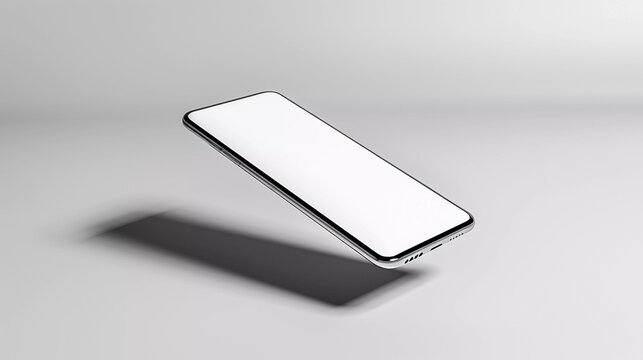 Blank screen smartphone levitating and grey background